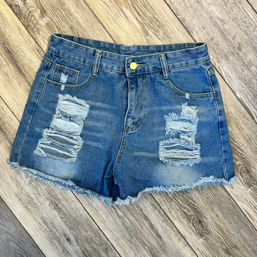 High Rise Distressed Jean Shorts